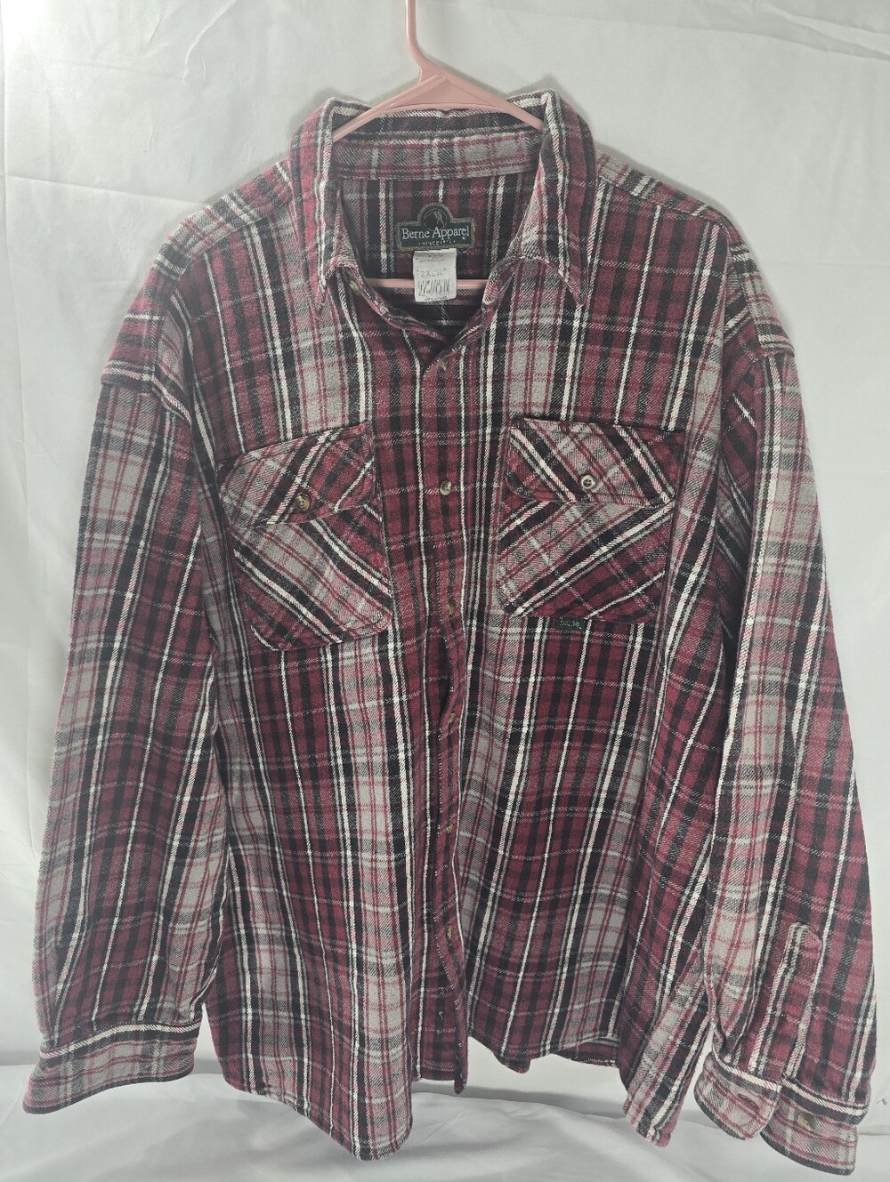 Berne Apparel Mens 2X Heavy Flannel Shirt Plaid Button Front Workwear Red